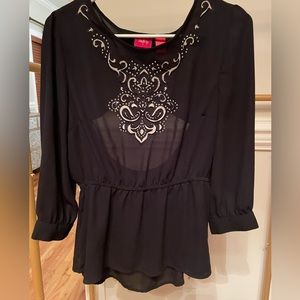 Black Daytrip blouse w/ ab rhinestones and cutout back